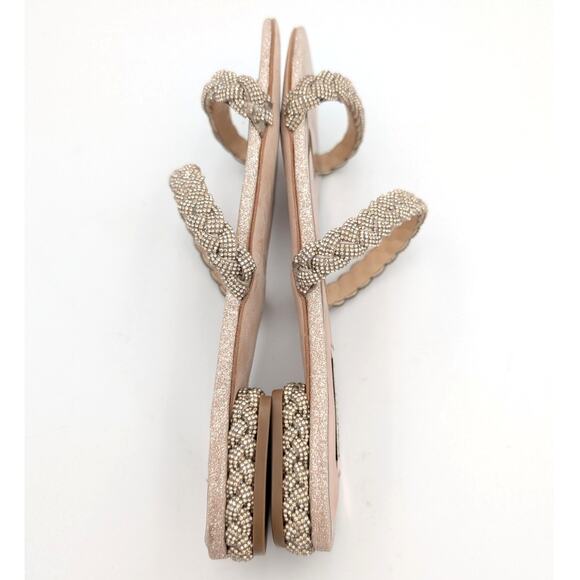 Badgley Mischka Femme Embellished Flat Sandal Women's Soft Gold Size US8 EU39 - Picture 7 of 12